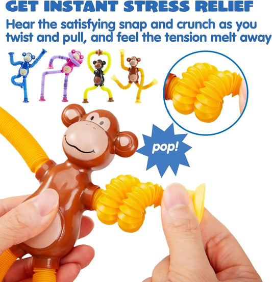 HKM-999315 Cute Big Ear Monkey Squeeze Fidget Toy - Pop Tubes Ideal for Kids 5+
