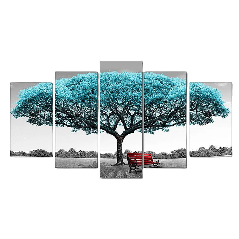 KTX-911123 Modern 5-Piece Canvas Artwork of Trees for Contemporary Home Decor