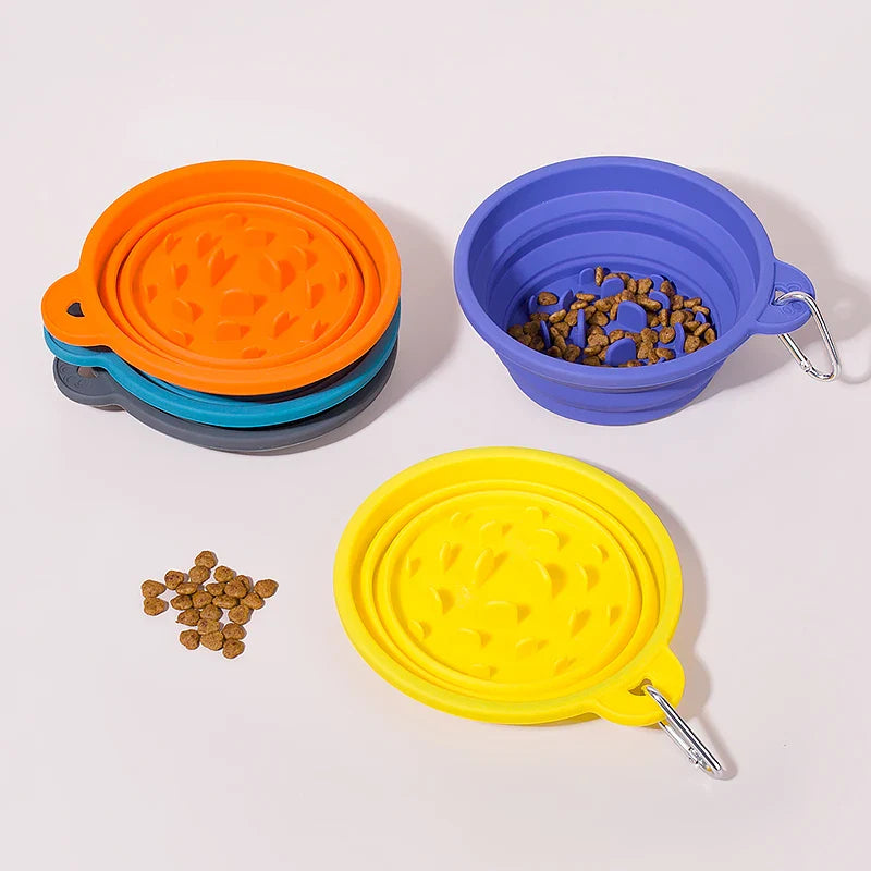 HKM-717907 Foldable Anti-Choking Silicone Pet Feeding Bowl for Dogs and Cats - Travel-Friendly Slow Feeder