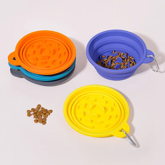 HKM-717907 Foldable Anti-Choking Silicone Pet Feeding Bowl for Dogs and Cats - Travel-Friendly Slow Feeder