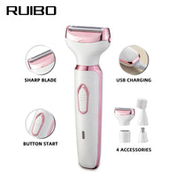 HKM-274771 Cordless Rechargeable Electric Shaver for Women - 4 in 1 Hair Removal Razor for Face, Arms, and Bikini Area