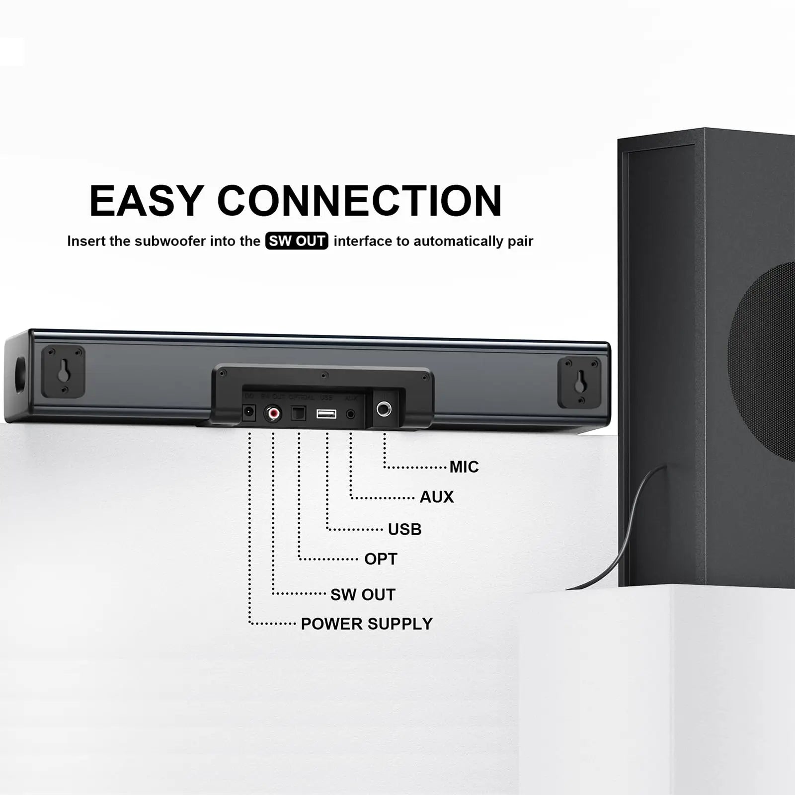 KTX-090195 2.1 80W Ultra-Thin Wall-Mountable Soundbar Speaker for TV, Home, Office, and Parties