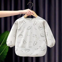 HKM-933651 Autumn Winter Kids Long-Sleeved Blouse New Arrival Full Body Waterproof PU Baby Apron Outwear with Snap Buttons Baby Bibs