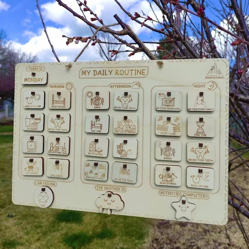 KTX-065619 Daily Routine Wooden Chore Board Planner with Checklist Lines