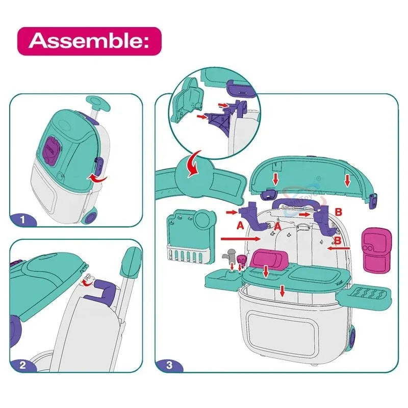 KTX-852435 Kids Pretend Play Doctor Toy Set with Luggage Trolley Case and Operating Table