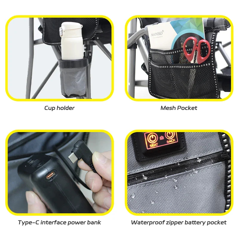 HKM-535315 Portable Heated Outdoor Folding Bean Bag Chair for Camping, Fishing, and Stadium Use