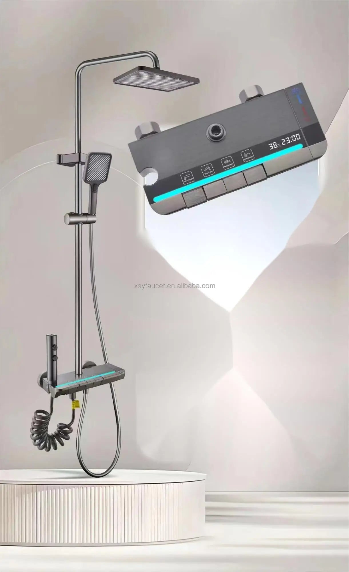 KTX-113939 Waterfall Shower Panel with Body Massage Jets and Hand Spray
