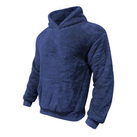 HKM-194643 Men's Reversible Arctic Fleece Pullover Sweatshirt Pocket Hooded Warm Sweater Street Solid Color Long Sleeve Pullover Sweatshirt
