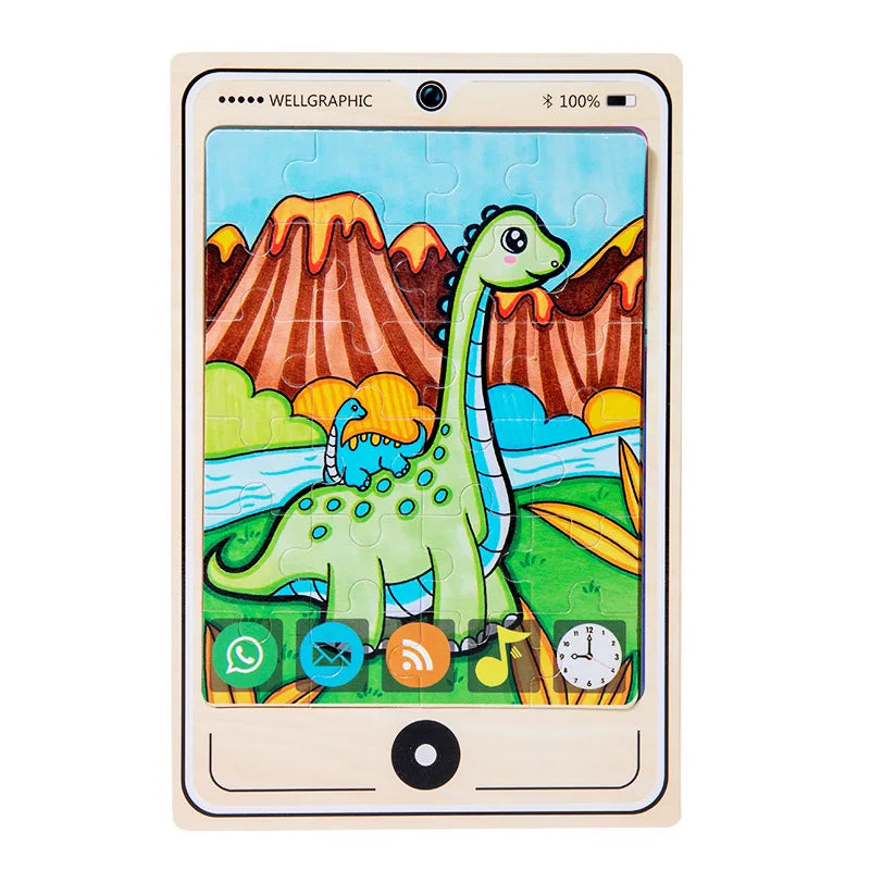 KTX-693971 Wooden Buckle Puzzle with 22 Patterns - 24 Piece Early Learning Educational Toy