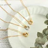 HKM-264787 Dainty 18k Gold Round Necklace Simple Double Circle Pendant Pure Gold Clasp Necklace Female