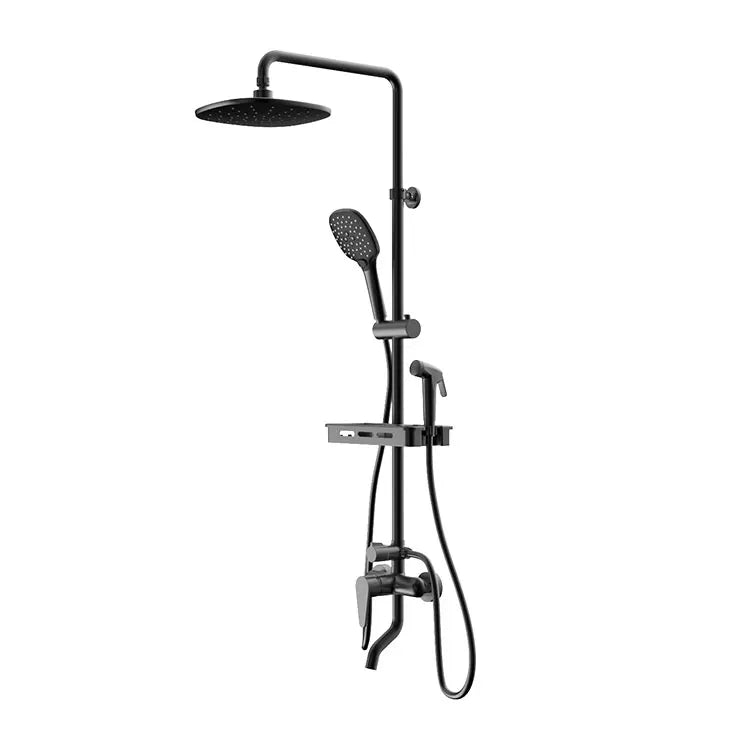 KTX-703763 Modern Matte Black Exposed Thermostatic Shower Column with Jet & Massage Spray