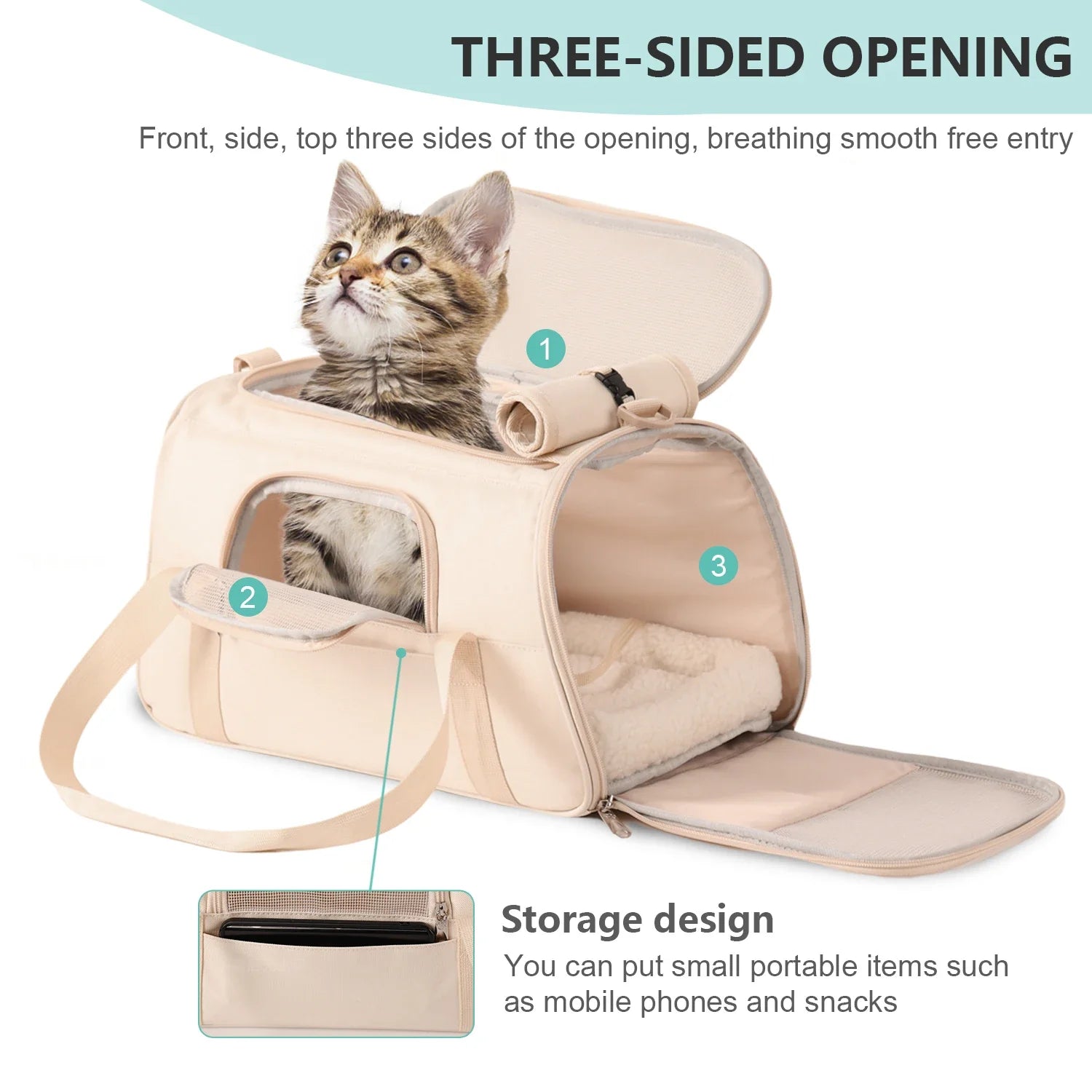 HKM-012819 Durable Foldable Cat Travel Carrier with Mesh Ventilation and Dual-Use Storage Pocket
