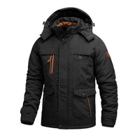 HKM-455635 Men's Thick Cotton Jacket Men's Medium to Long Outdoor Cotton Jacket Winter Warm Cotton Jacket With Fleece Hood Men's Coats