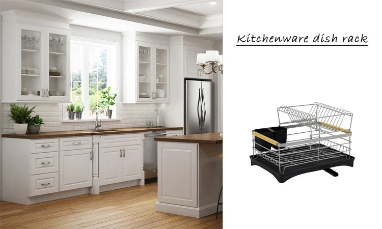 KTX-778067 2-Tier Stainless Steel Dish Drying Rack with Utensil Holder for Kitchen Organization