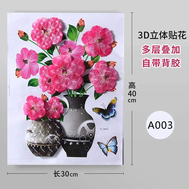 KTX-943891 3D PVC Flower Vase Decorative Wall Sticker for Living Room Decor