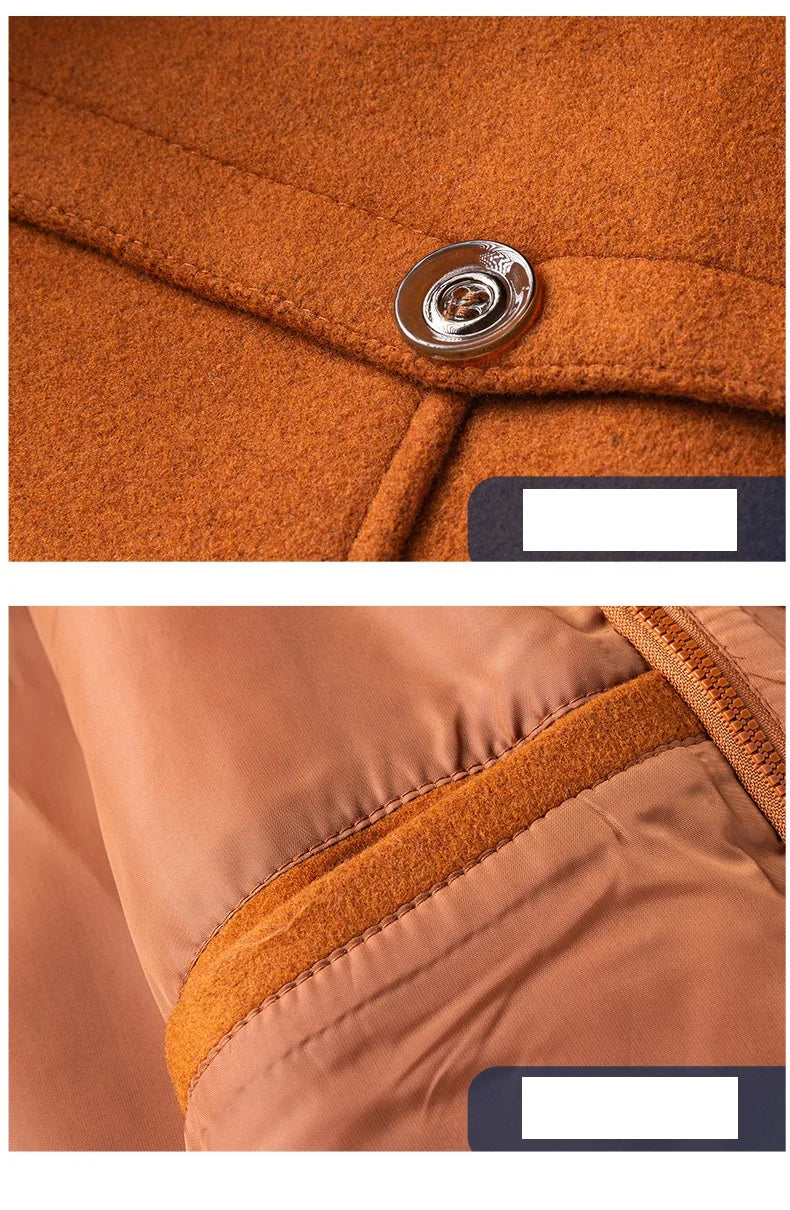 KTX-243219 Men's Waterproof Detachable Woolen Overcoat Hairy Warm Winter Jacket for Business Use