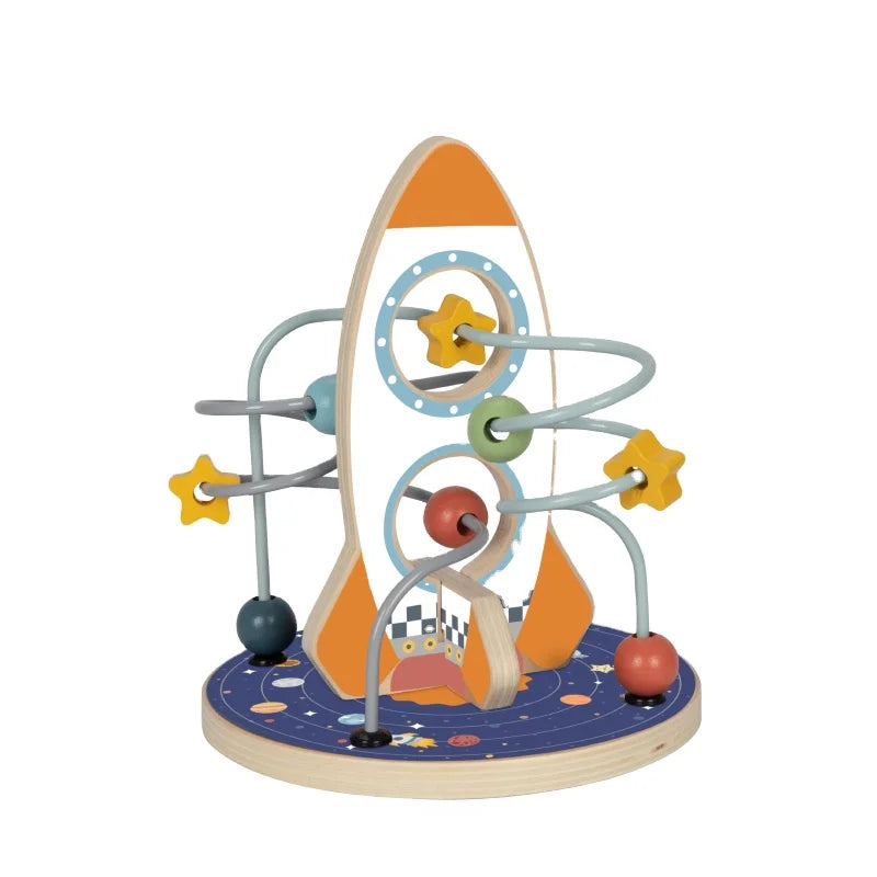KTX-097235 Montessori Wooden Beads Maze Toy - Multifunctional Rocket-Shaped Educational Activity for Preschool Learning