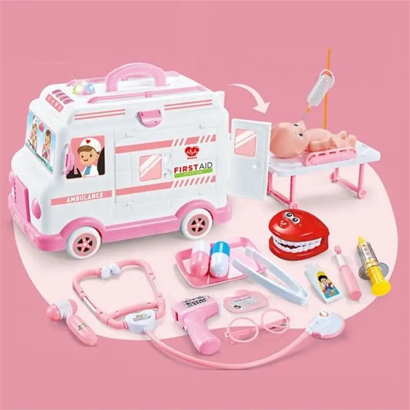 KTX-030931 Electric Ambulance Car Toy Play Set with Doctor Doll and Medical Kit for Imaginative Role Play