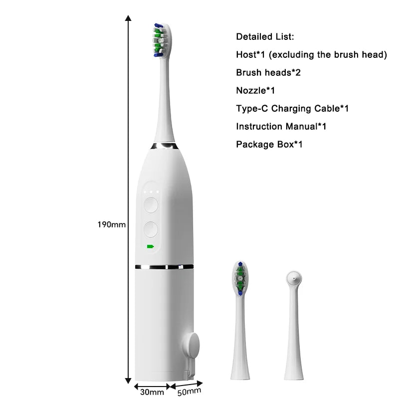 HKM-814867 Electric Sonic Toothbrush & Water Flosser Set with 2 Smart Brush Heads and Retractable Water Tank