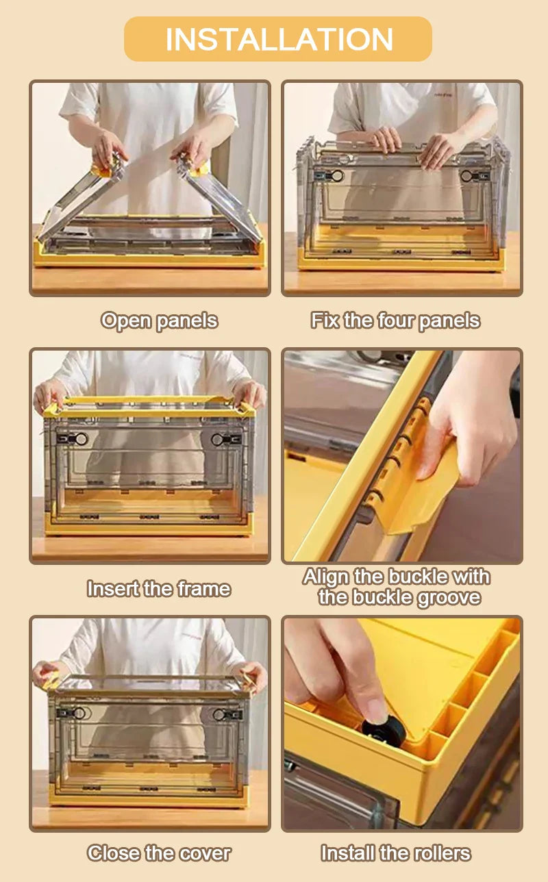 KTX-762259 Large Capacity Folding Storage Box with Wheels – Collapsible Plastic Container for Clothes, Books and Snacks