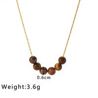 HKM-806035 Vintage Tiger's Eye Stone Pendant Necklace Geometric Opal Stainless Steel Necklace Neutral Fashion Jewelry