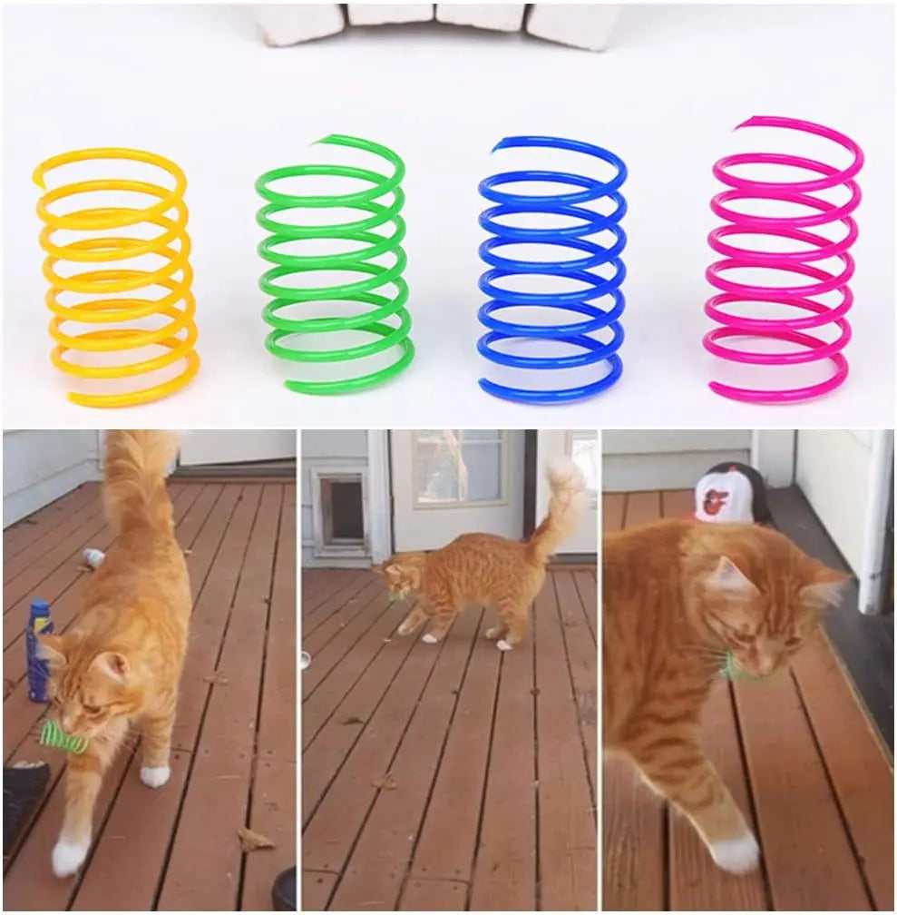 HKM-456915 Interactive 4-Piece Durable Plastic Spiral Spring Toy for Cats