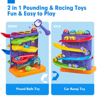 HKM-296531 2 in 1 Penguin Hammer Pounding Ball Ramp Toy for Kids, Educational Roller Coaster Play Set