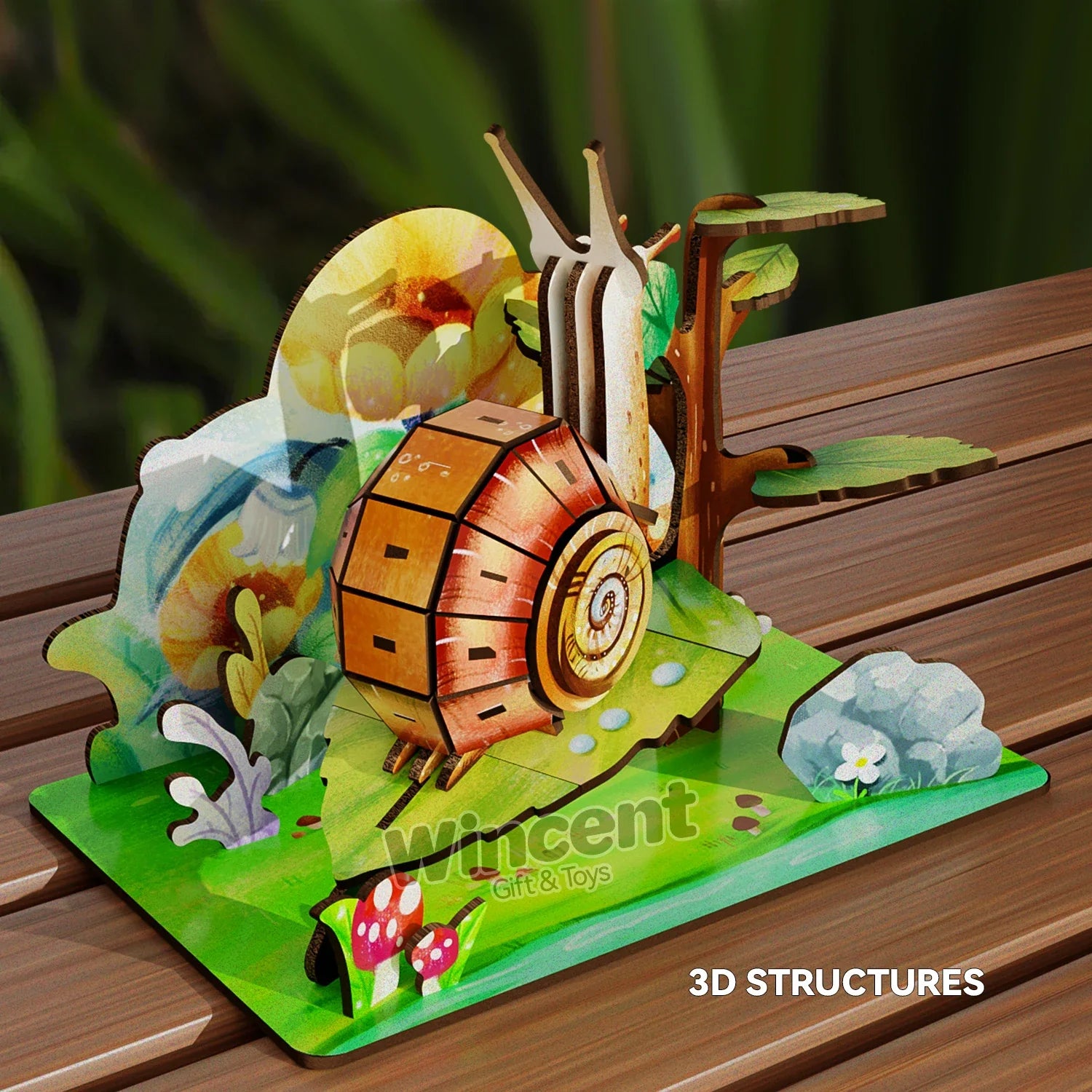 KTX-110739 Handmade Wooden Snail Puzzle Kit - Miniature Craft Animal Decoration for Desktop