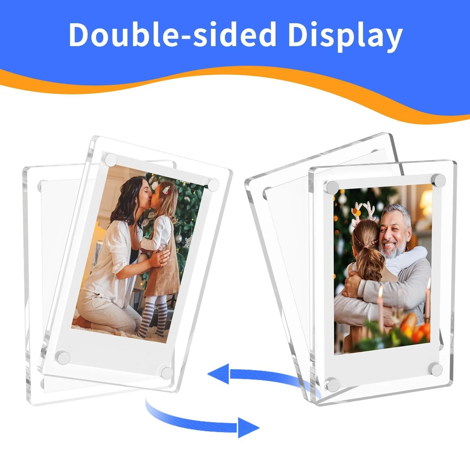 KTX-506003 Double-Sided Magnetic Clear Acrylic Block Photo Frame for Polaroid Pictures
