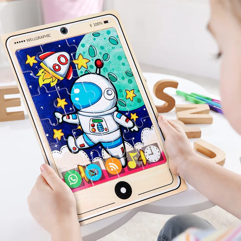 KTX-693971 Wooden Buckle Puzzle with 22 Patterns - 24 Piece Early Learning Educational Toy