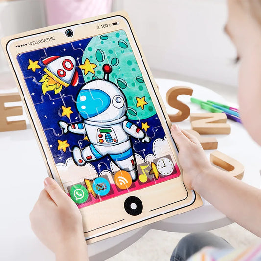 KTX-693971 Wooden Buckle Puzzle with 22 Patterns - 24 Piece Early Learning Educational Toy