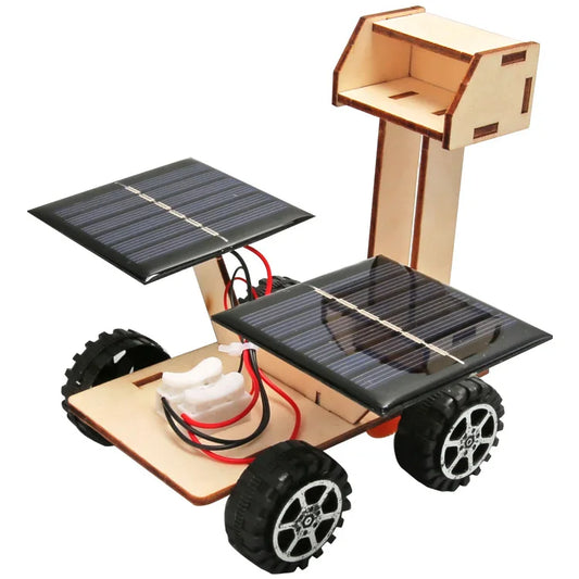 KTX-439571 Handmade Solar-Powered Wooden Lunar Rover Space Model DIY Educational Toy for Children