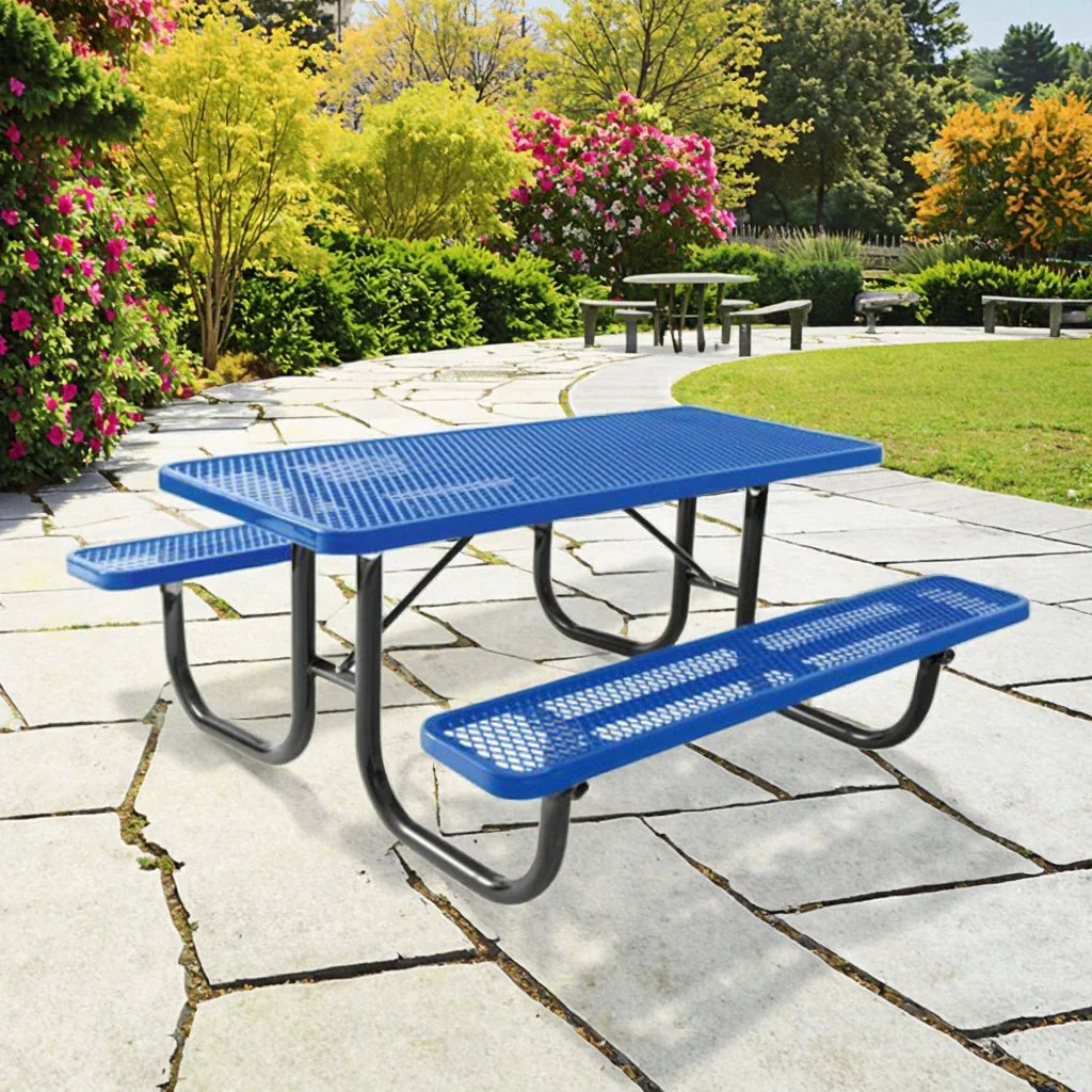 KTX-858387 Commercial Steel Picnic Table and Bench Set for Outdoor Dining and Events
