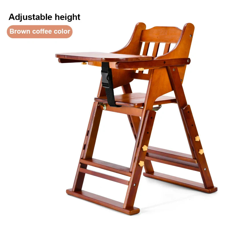 KTX-513747 Folding Wooden Highchair for Children - Adjustable Feeding Chair for Kids' Dining