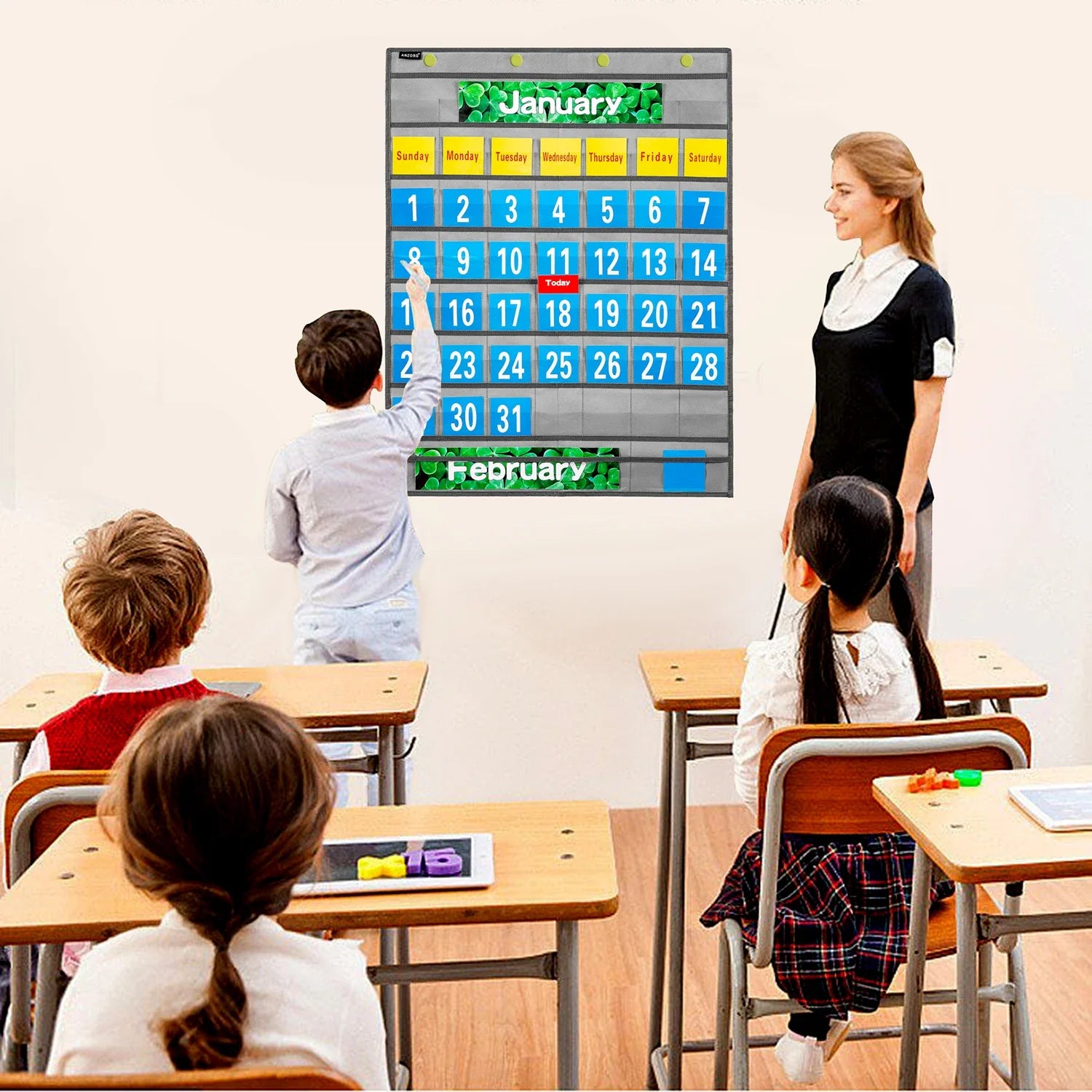 KTX-146963 Monthly Classroom Calendar Pocket Chart Kit for Educational Use
