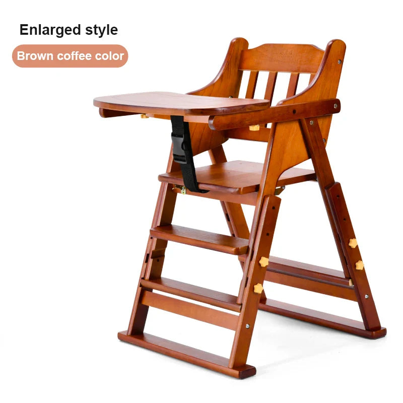 KTX-513747 Folding Wooden Highchair for Children - Adjustable Feeding Chair for Kids' Dining