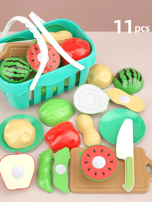 HKM-476179 11-Piece Plastic Toy Kitchen Set for Kids - Magnetic Food Fruits and Vegetables Cutting Play Items