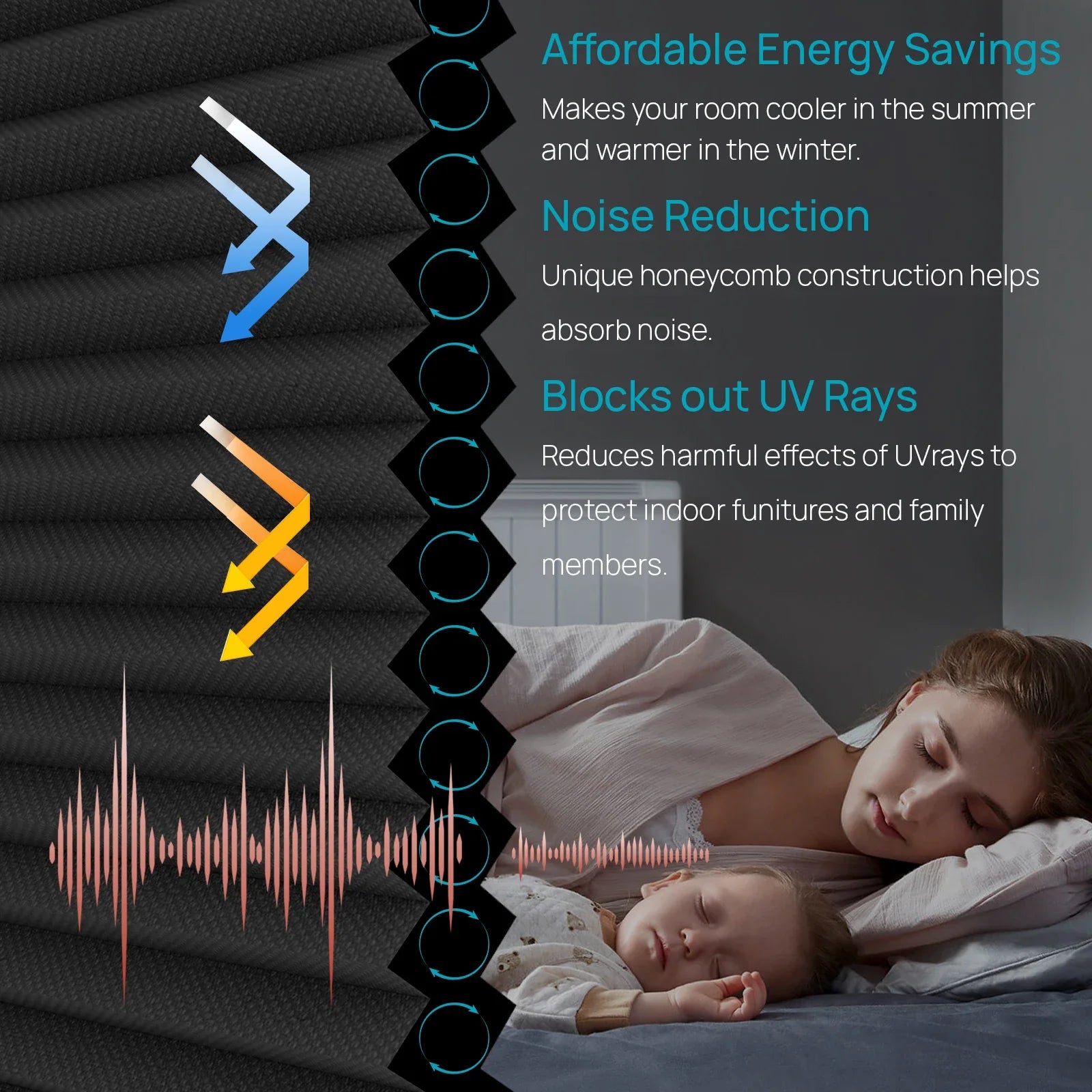 KTX-009427 Automatic Electric Blackout Honeycomb Cellular Cordless Pleated Window Blinds