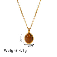 HKM-806035 Vintage Tiger's Eye Stone Pendant Necklace Geometric Opal Stainless Steel Necklace Neutral Fashion Jewelry