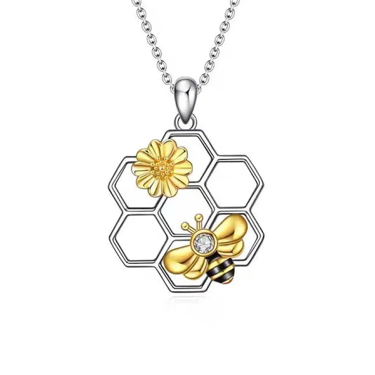 HKM-642195 Custom Necklace Jewelry Women Flower Heart Pendant Sterling Silver 925 Honey Bee Necklace