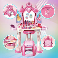 HKM-621907 Pretend Play Makeup Table Set for Girls with Lights, Music, and Openable Doors - Includes Stool