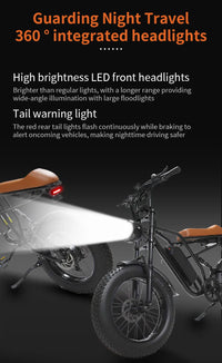 HKM-3921107 Electric Bike 750W Motor 48V 13Ah Battery 37 Mile Range 20-Inch Fat Tires Dual Suspension 7-Speed Disc Brakes