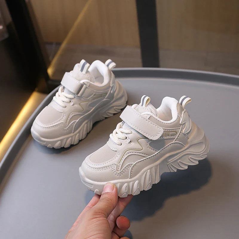 HKM-148371 Wholesale Lightweight and Breathable Casual Sneakers Boys' and Girls' White Slip-On Platform Running Shoes