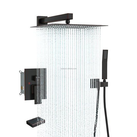 KTX-408851 Concealed Wall-Mounted Shower System with 10/12 Inch Stainless Steel Shower Head and Handshower