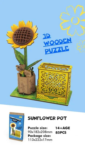 HKM-085267 3D Wooden Jigsaw Puzzle Flower Model Kit - Red Rose Educational Craft for Kids and Adults