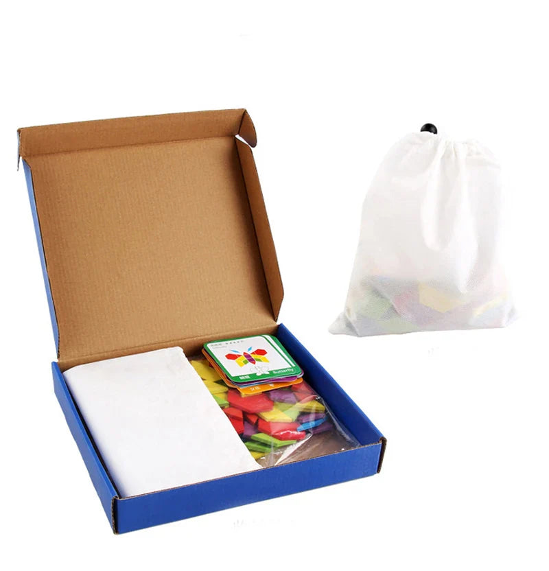 KTX-318867 155 Piece Educational Wooden Tangram Puzzle for Brain Teasers and Montessori Learning