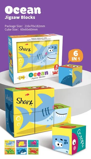 HKM-281875 6 in 1 Jigsaw Puzzle Set for Kids - Ocean, Insect, Universe, Arctic Themes, Educational Fun