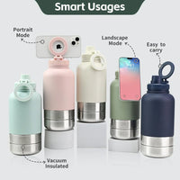 HKM-387923 32oz Stainless Steel Insulated Water Bottle with Magnetic Lid and Dual Bowls for Dogs