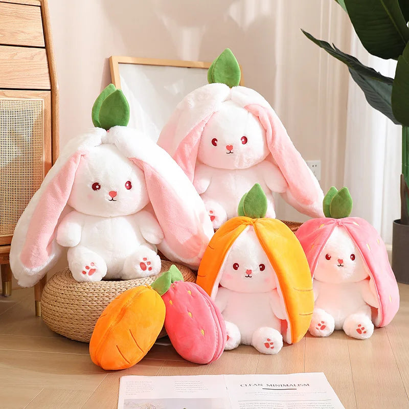 KTX-178899 Kawaii Strawberry Rabbit Plush Doll - Unisex Cotton Toy with PP Filling - Cute Carrot Design for All Ages