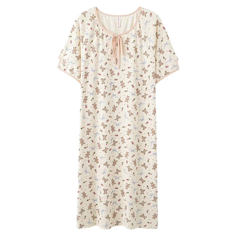 KTX-263635 New Coral Velvet Floral Nightgown Women Princess Style Loose Long Skirt Cute Girls Homewear